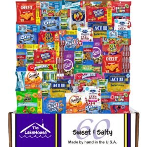 LakeHouse Salty Sweet 60 Snack Box - Snacks Variety Pack for Adults Inmates Soldiers - College Care Package Gift Basket - Office Snacks - Snack Packs