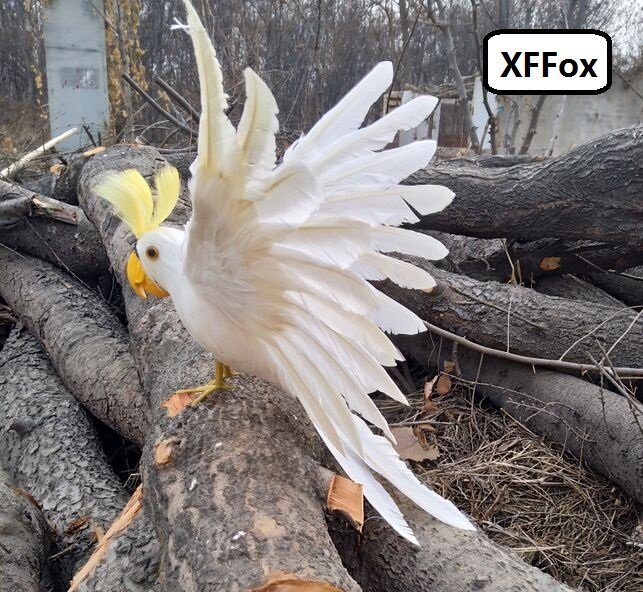cute real life wings white parrot model foam&feather yellow mouth cockatoo bird doll gift about 35x50cm d0243